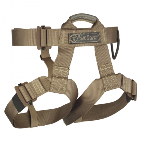 A 208 Tactical Shield Climbing Harness with two straps and two buckles.