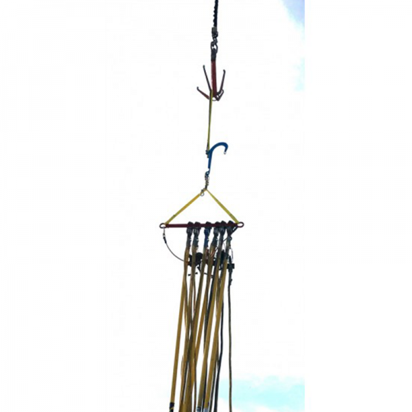 A group of GROUNDING BAR SHORT HAUL SYSTEM hanging from a hook.