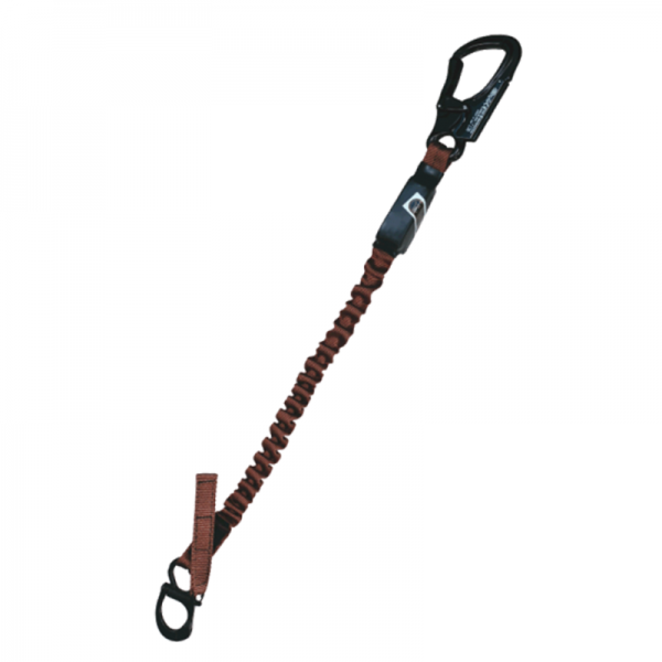 A 567 SF PERSONAL RETENTION LANYARD W/ ALUMINUM YATES CAPTIVE EYE CARABINERS with a hook attached to it.