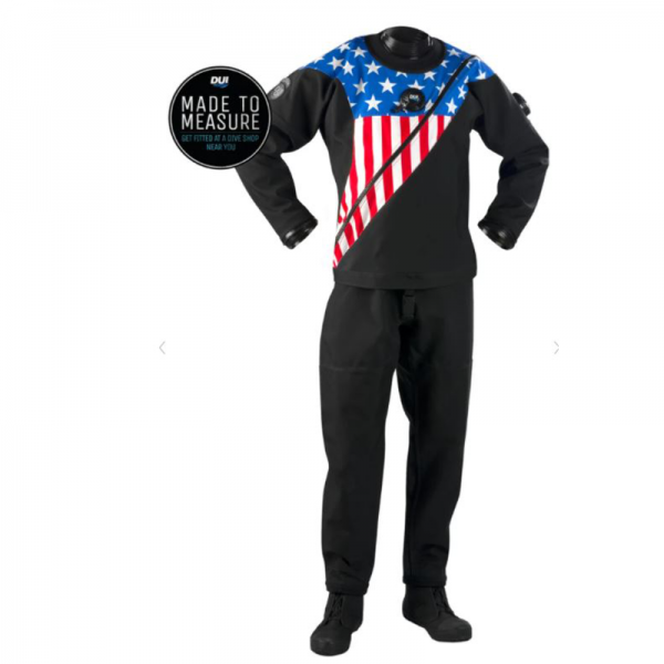 A FLX EXTREME - PREMIUM DRYSUIT with an american flag on it.