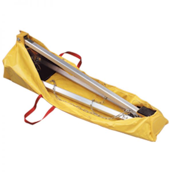 A yellow bag with two tripods in it.