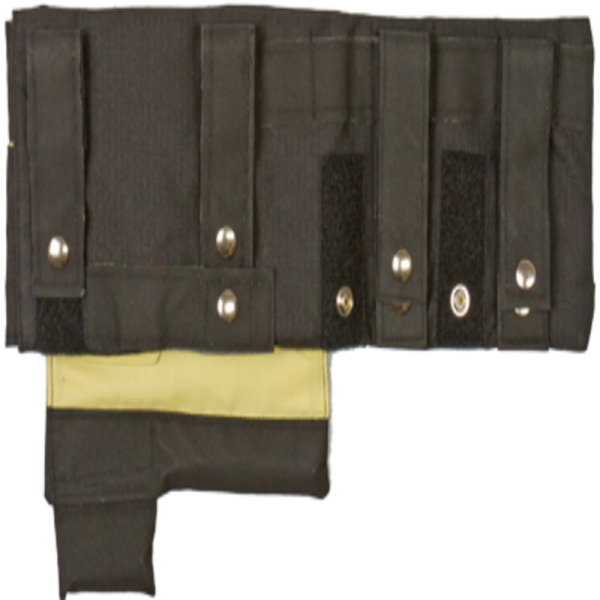 A black Escape System (PSS) Bag - Lumbar Style with yellow buttons.