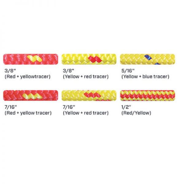 A set of WaterLine Water Rescue Ropes with different colors and designs.