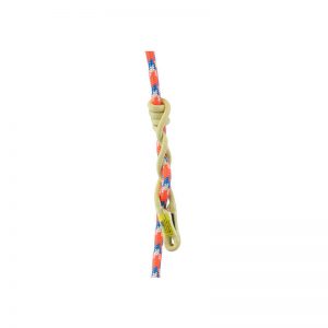 An orange and blue Adjustable Retrievable Anchor with a knot on it.
