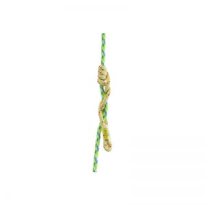 A yellow and green Adjustable Retrievable Anchor with a knot on it.