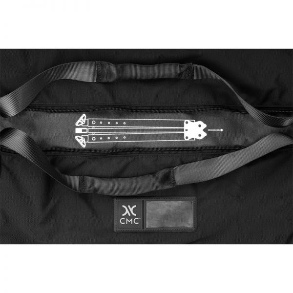 A black duffel bag with a pair of CMC TRISKELION™ SPARE PARTS in it.
