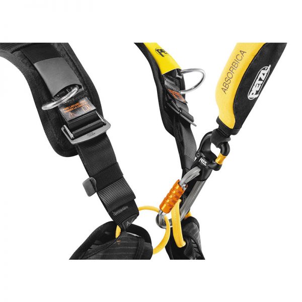 A MICRO SWIVEL harness with yellow and black straps.