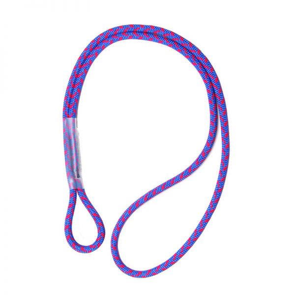 A blue and purple rope lanyard on a white background.