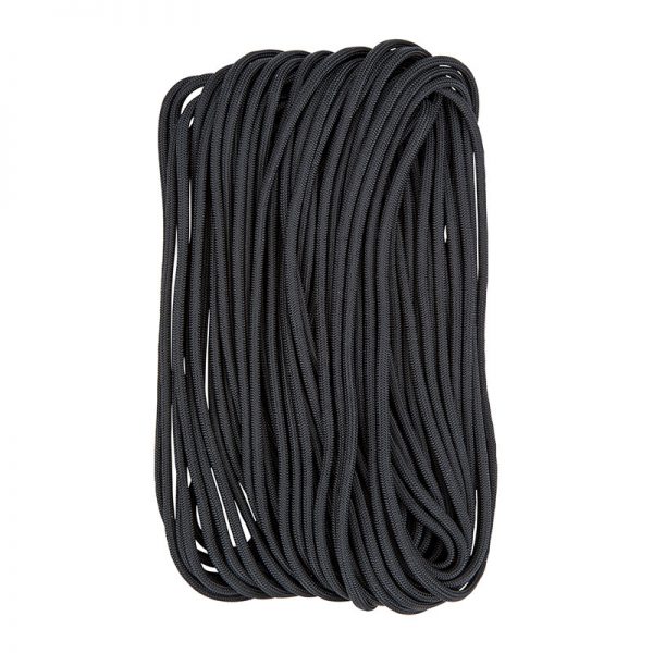 A black elastic cord on a white background.