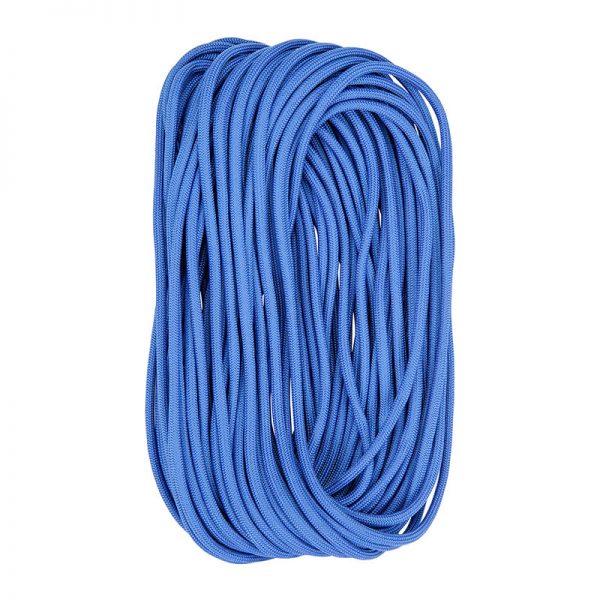 A blue elastic cord on a white background.