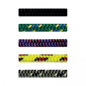 A set of different colored ropes on a white background.
