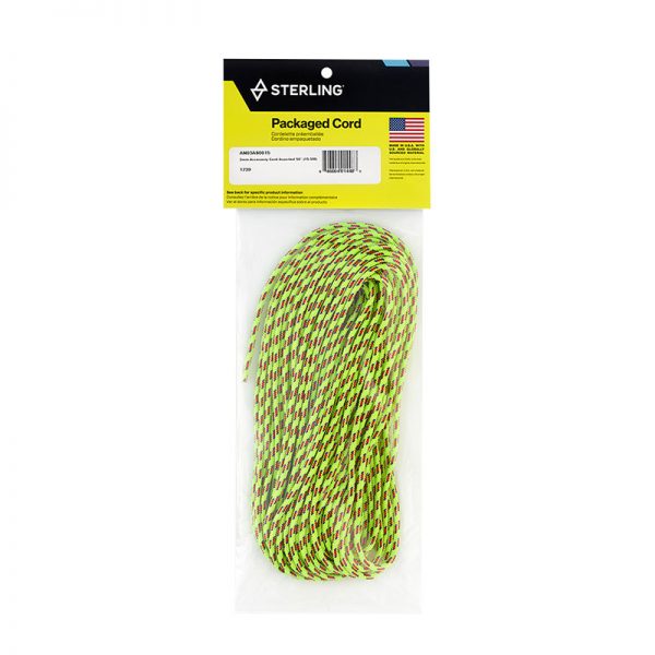 A green and yellow rope in a package.