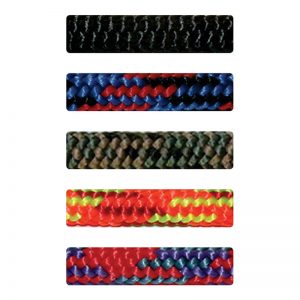 Four different colored braided ropes on a white background.