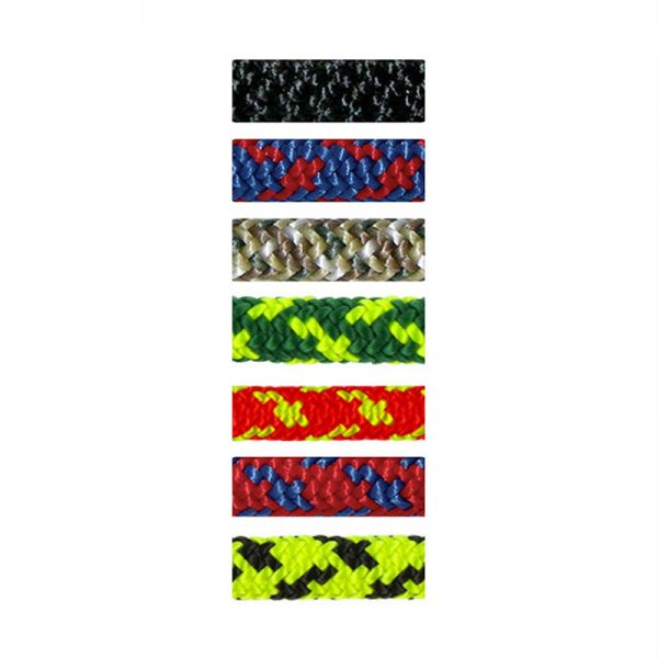 A variety of different colored ropes on a white background.