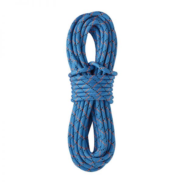 A blue rope on a white background.