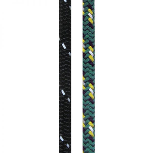 A pair of black and green ropes on a white background.