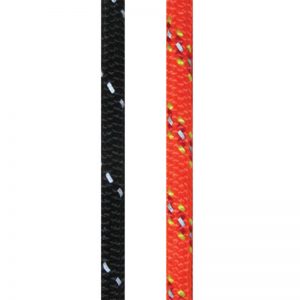 A pair of orange and black ropes on a white background.