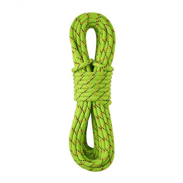 A green rope on a white background.