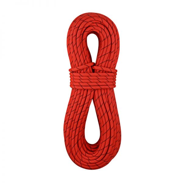 A red 9 mm SafetyPro Static Rope on a white background.