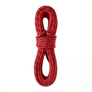 A red rope on a white background.