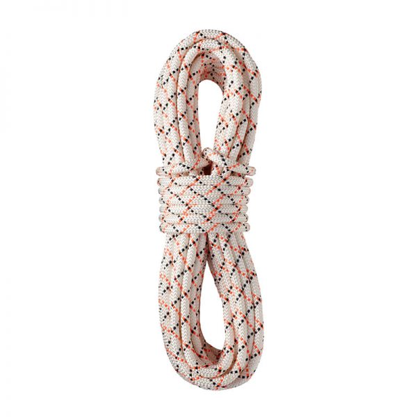 A rope with an orange and white pattern.