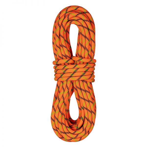 An orange and black rope on a white background.
