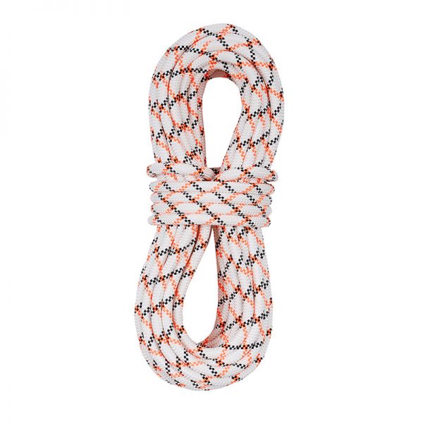 A white and orange rope on a white background.