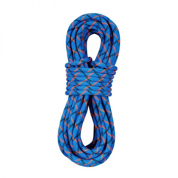 A blue and orange rope on a white background.
