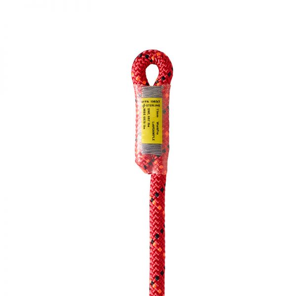 A red rope with a yellow tag on it.