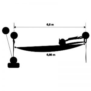 A diagram showing the dimensions of the Performance of the ASAP with a 250 kg load, with the ASAP fixed to an anchor.