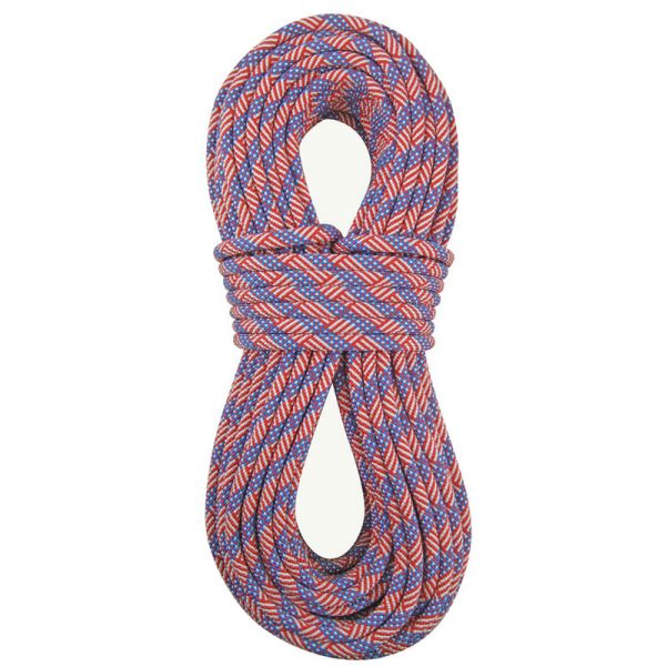A blue and orange rope on a white background.