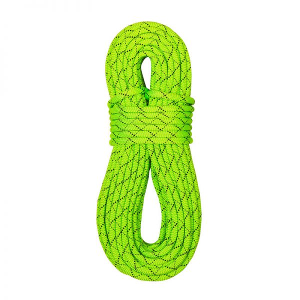 A green rope on a white background.