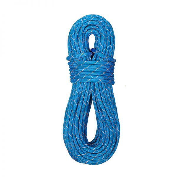 A blue rope on a white background.