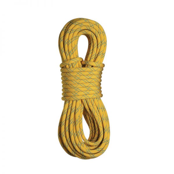 A yellow rope on a white background.