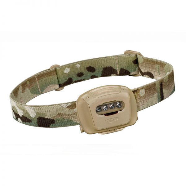 A headlamp with a camouflage pattern.