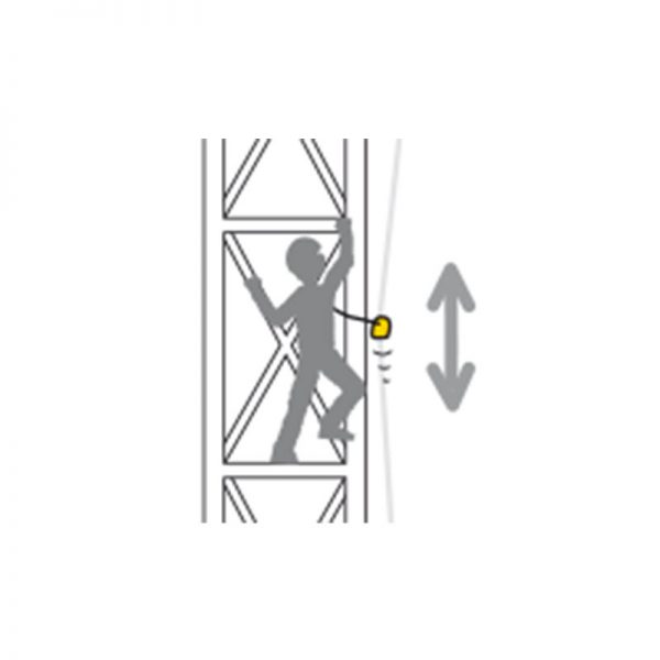 A diagram showing a person belaying a climber for tower access with the ASAP LOCK.