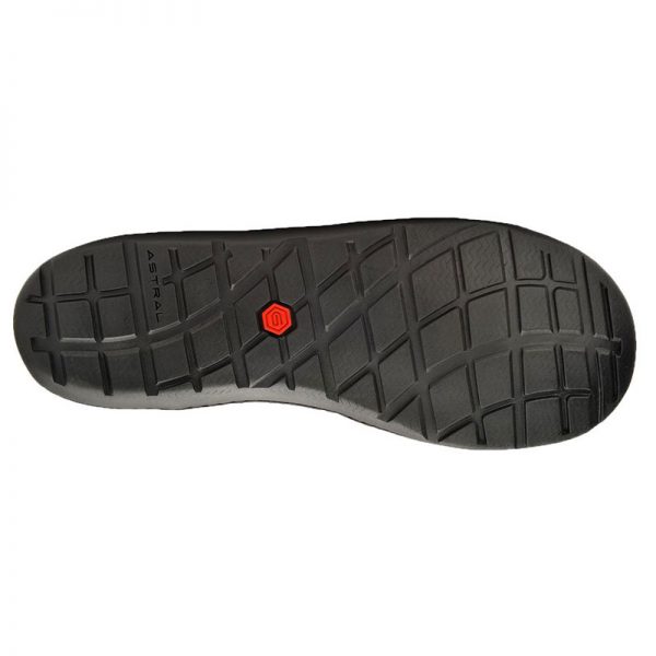 An Astral Hiyak Water Shoe with a red dot on the sole.