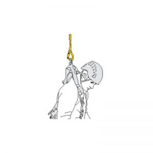 A drawing of a person hanging from a rope using High-energy falls with ABSORBICA-I and Y lanyard.