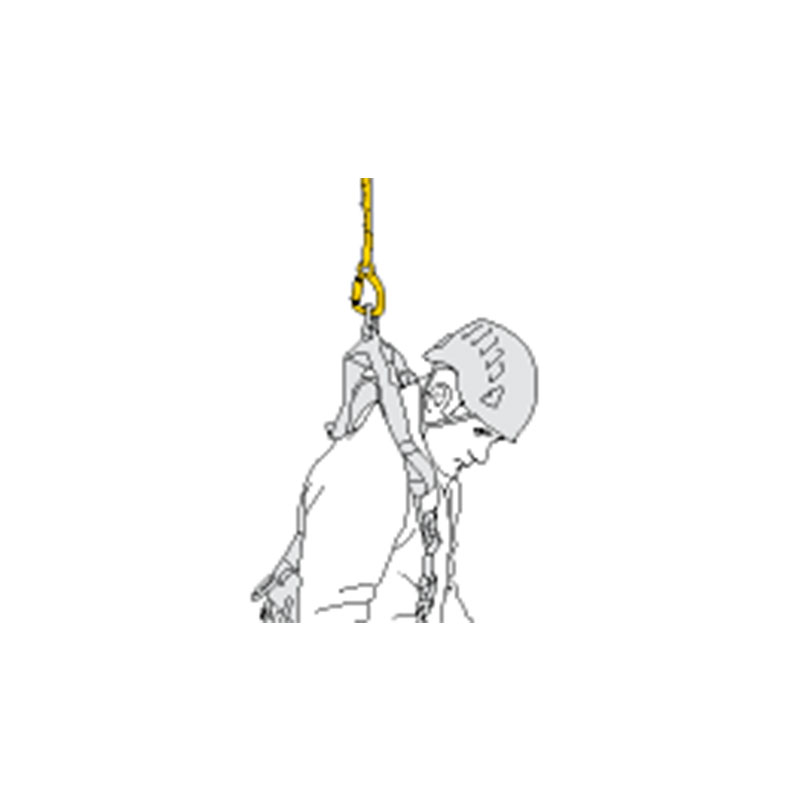 A drawing of a person hanging from a rope using High-energy falls with ABSORBICA-I and Y lanyard.