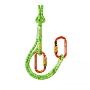 An Ultimate Positioning Lanyard and carabiner on a white background.