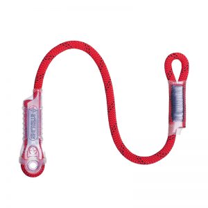 An Ultimate Positioning Lanyard, with a handle attached to it, is red in color.