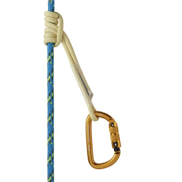 An Adjustable Retrievable Anchor with a carabiner attached to it.