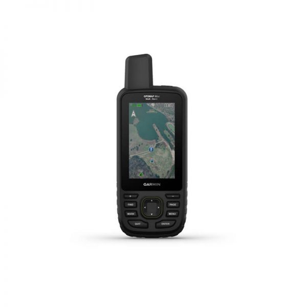 A black GPSMAP® 66sr device with a map on it.