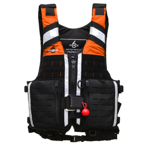 A RescueOps - Orange life jacket with an orange and black design.