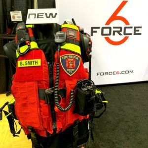 A display of a R3 life jacket with the word force on it.