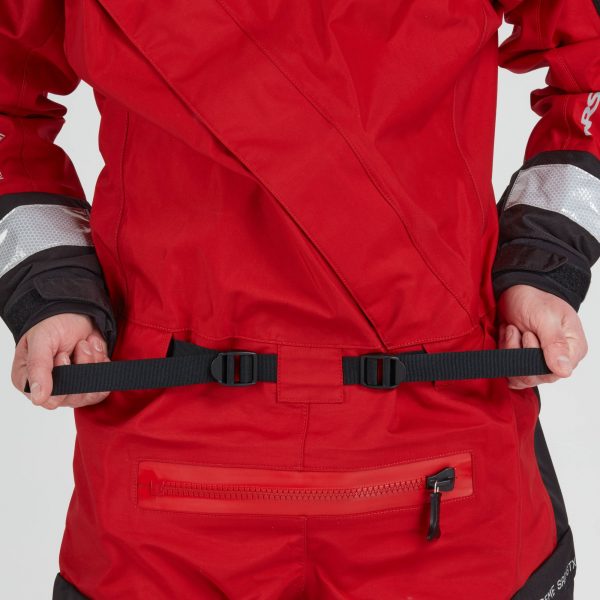 A man in an NRS Extreme SAR GTX Dry Suit holding his belt.